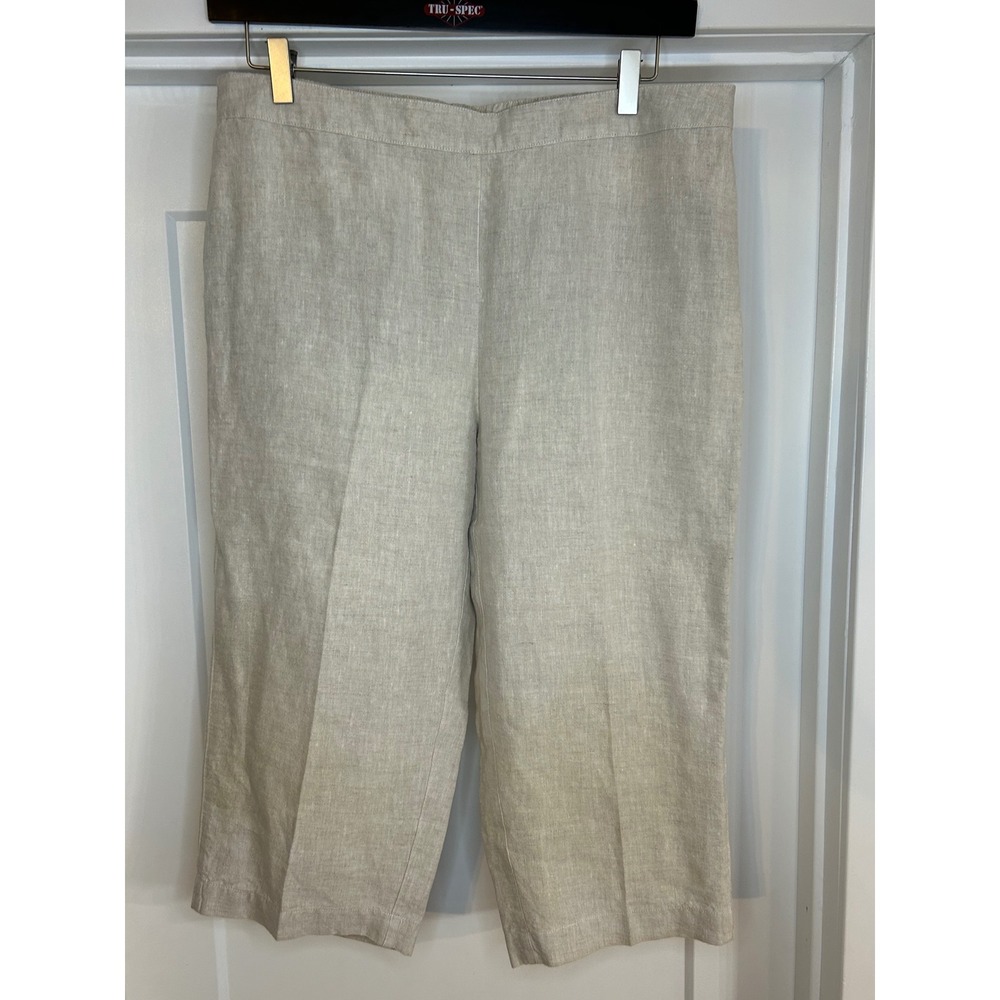 2 Chicos 100% Linen Capri Pants Beige Oatmeal Pull On Wide Leg Cropped size 12
